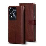 icall Shock Proof Flip Cover Back Case Cover for Oppo A59 5G (Flexible | Leather Finish | Card Pockets Wallet & Stand | Chestnut Brown)