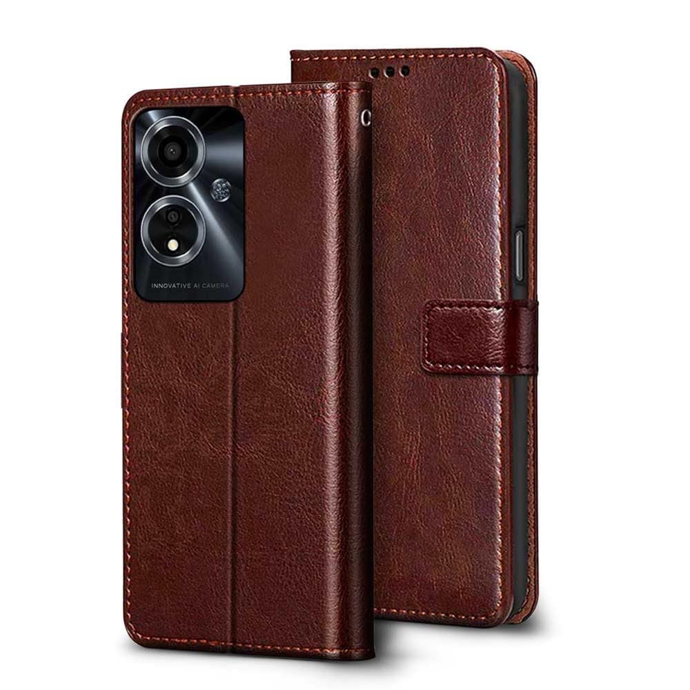6152DWzJV9L._SL1000_ icall Shock Proof Flip Cover Back Case Cover for Oppo A59 5G (Flexible | Leather Finish | Card Pockets Wallet & Stand | Chestnut Brown) - Image 1