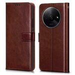 icall Shock Proof Flip Cover Back Case Cover for Mi Redmi A3 | Redmi A3X | Poco C61 (Flexible | Leather Finish | Card Pockets Wallet & Stand | Chestnut Brown)
