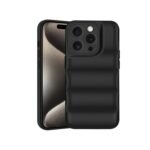 icall Puffer Case Camera Protection Soft Back Cover for Apple iPhone 15 Pro Max - Black - Rubber