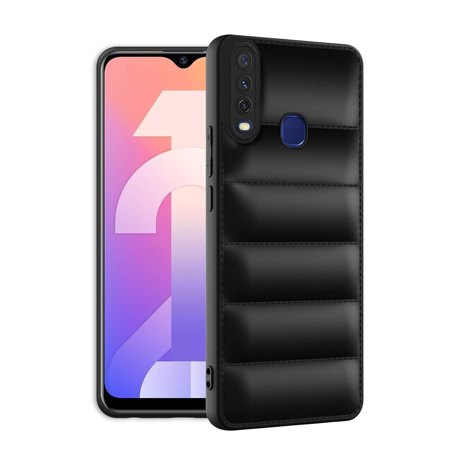 61GMzMSedWL._SL1500_ icall Puffer Case Camera Protection Soft Back Cover for for vivo Y12| Scratch Resistant | Light Weight | Slim Shckproof Black - Image 1