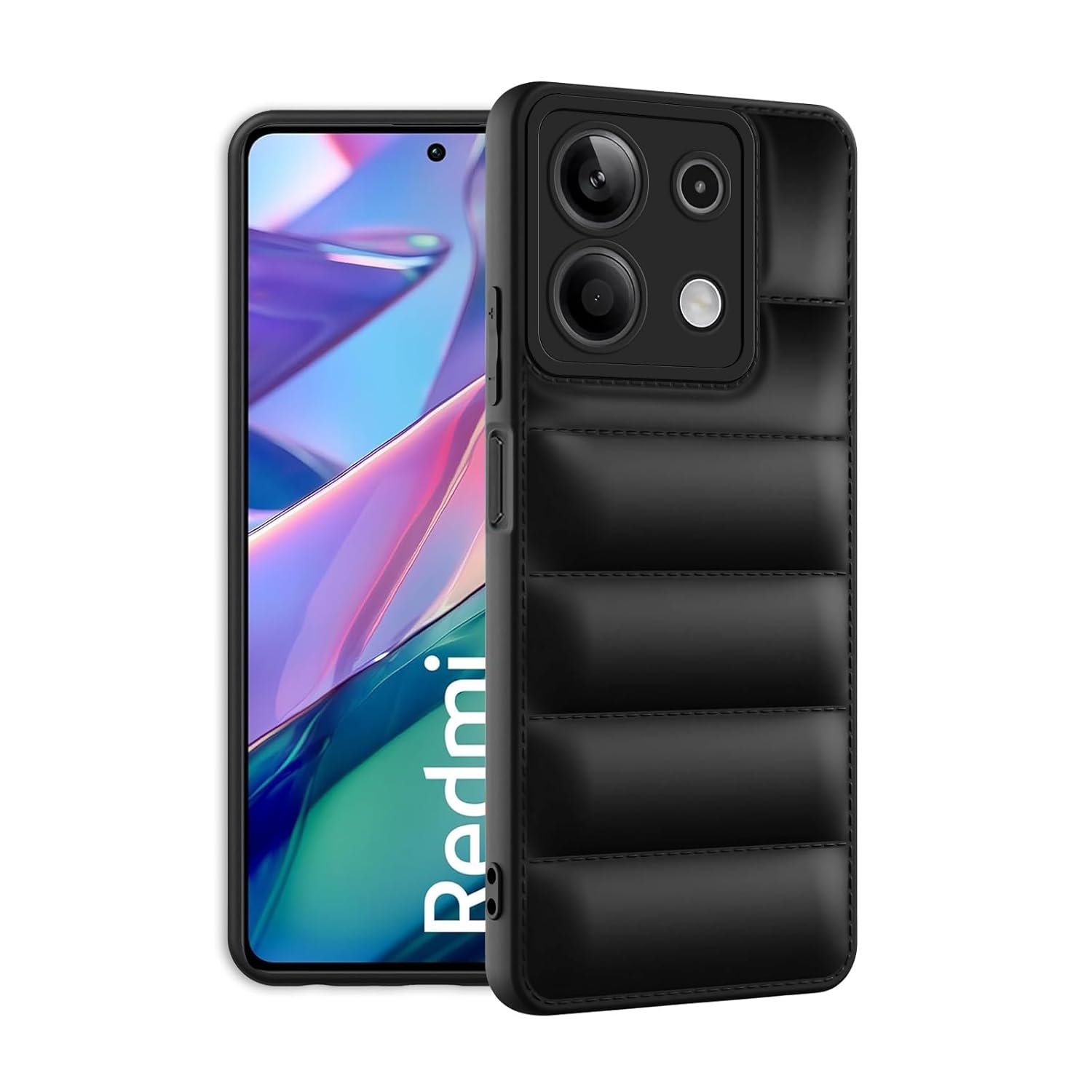 61Zho2EaR0L._SL1500_ icall Puffer Case Camera Protection Soft Back Cover for Mi Redmi Note 13 5G- Black - Rubber - Image 1