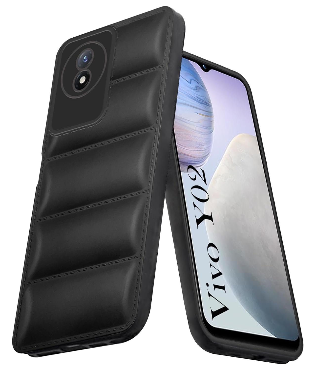 61aka+Ec-oL._SL1500_ icall Puffer Case Camera Protection Soft Back Cover for Vivo Y02 4G / Y02T 4G / Y02A 4G - Black - Rubber - Image 1