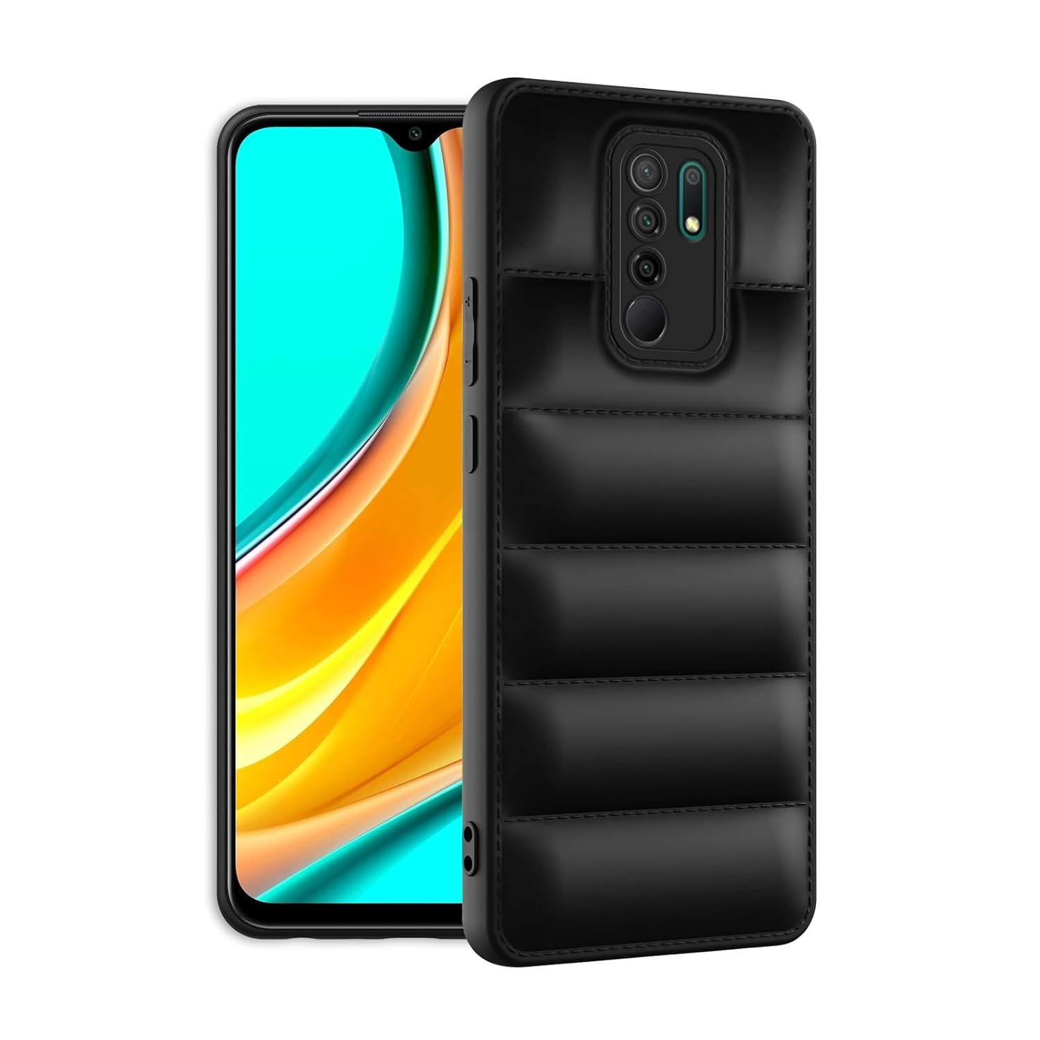 61i4Aw58eTL._SL1500_ icall Puffer Case Camera Protection Soft Back Cover for Redmi 9 Prime - Black - Rubber - Image 1