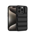 icall Puffer Case Camera Protection Soft Back Cover for Apple iPhone 15 Pro - Black - Rubber