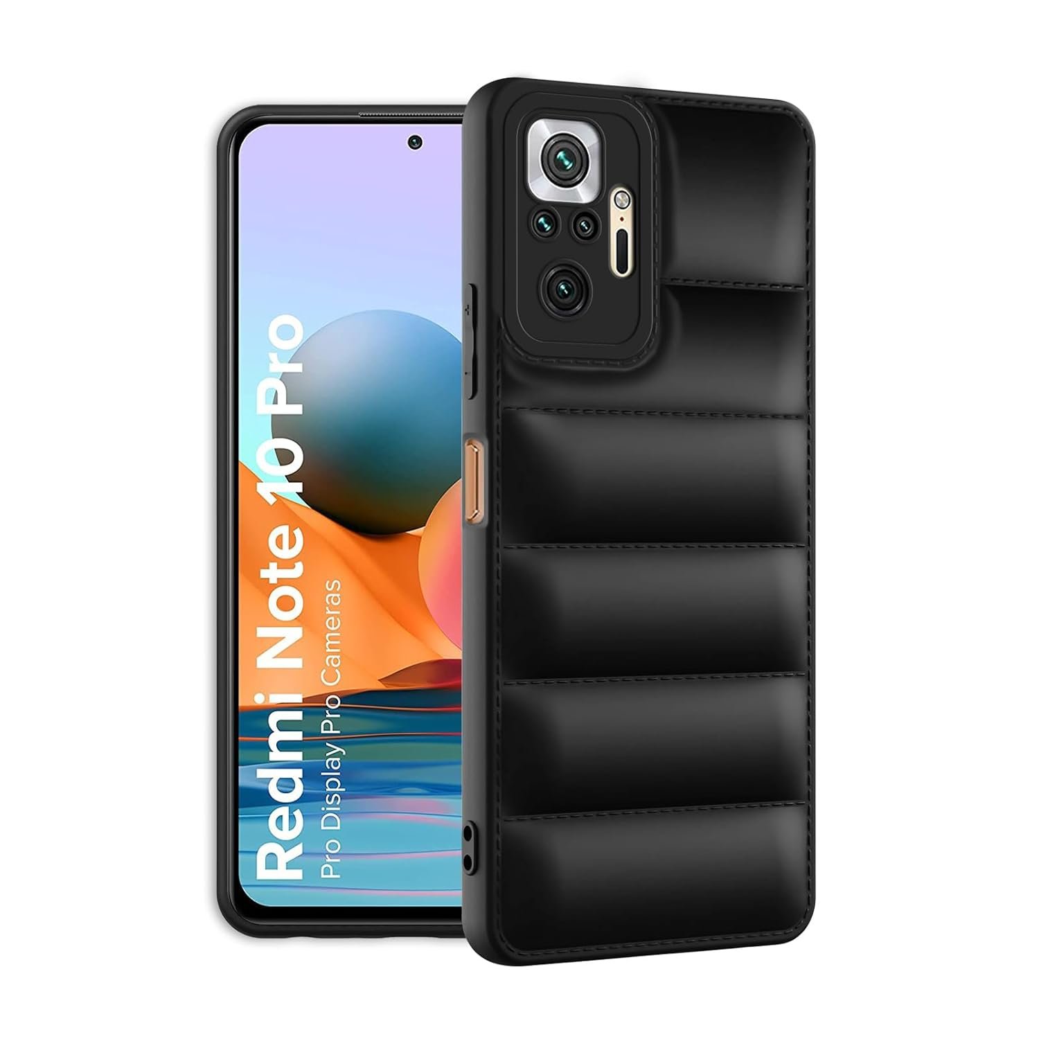 61vnzE69QWL._SL1500_ icall Puffer Case Camera Protection Soft Back Cover for Redmi Note 10 Pro | Redmi Note 10 Pro Max - Black - Rubber - Image 1