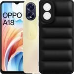 icall Puffer Case Camera Protection Soft Back Cover for Oppo- A18/A38 - Black - Rubber