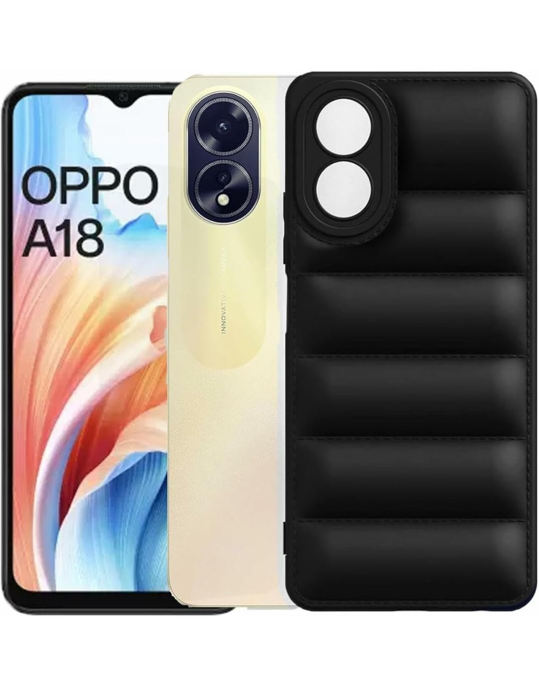 61+wH8MmexL._SL1379_ icall Puffer Case Camera Protection Soft Back Cover for Oppo- A18/A38 - Black - Rubber - Image 1