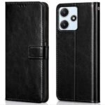 icall Shock Proof Flip Cover Back Case Cover for Redmi 12 5G / Poco M6 Pro 5G (Flexible | Leather Finish | Card Pockets Wallet & Stand