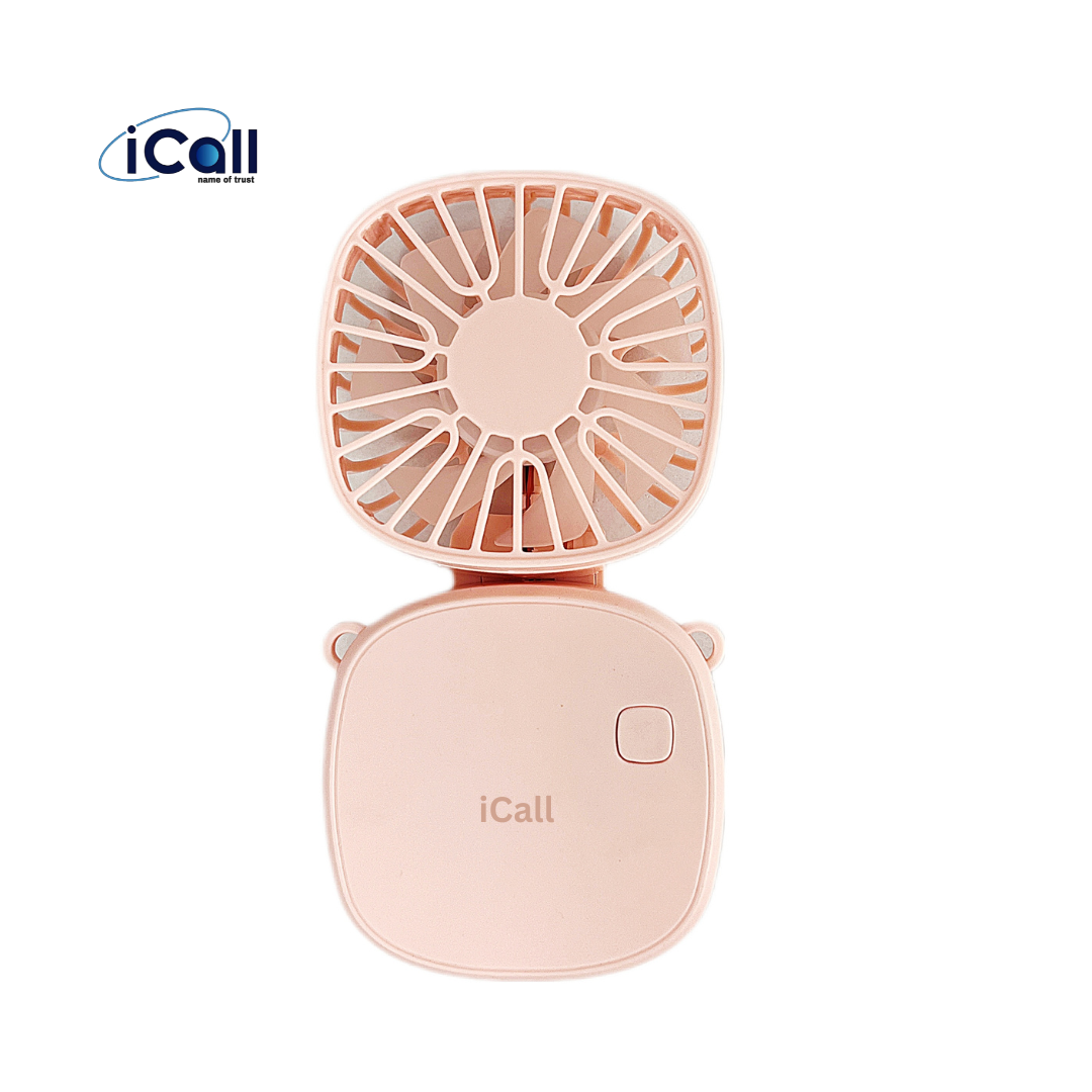 16 icall Mini Portable LD2 Hand Fan (3 Speed) modes Build-in Rechargeable Battery with Table Holder Powerful Rechargeable Fan - Image 1