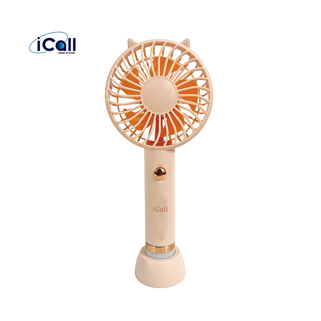 56 icall Rechargeable Mini Hand Fan with Light Build-in Rechargeable Battery with Table Holder for Home, Makeup, Office, Indoor, Outdoor, Travel Rechargeable Fan - Image 1