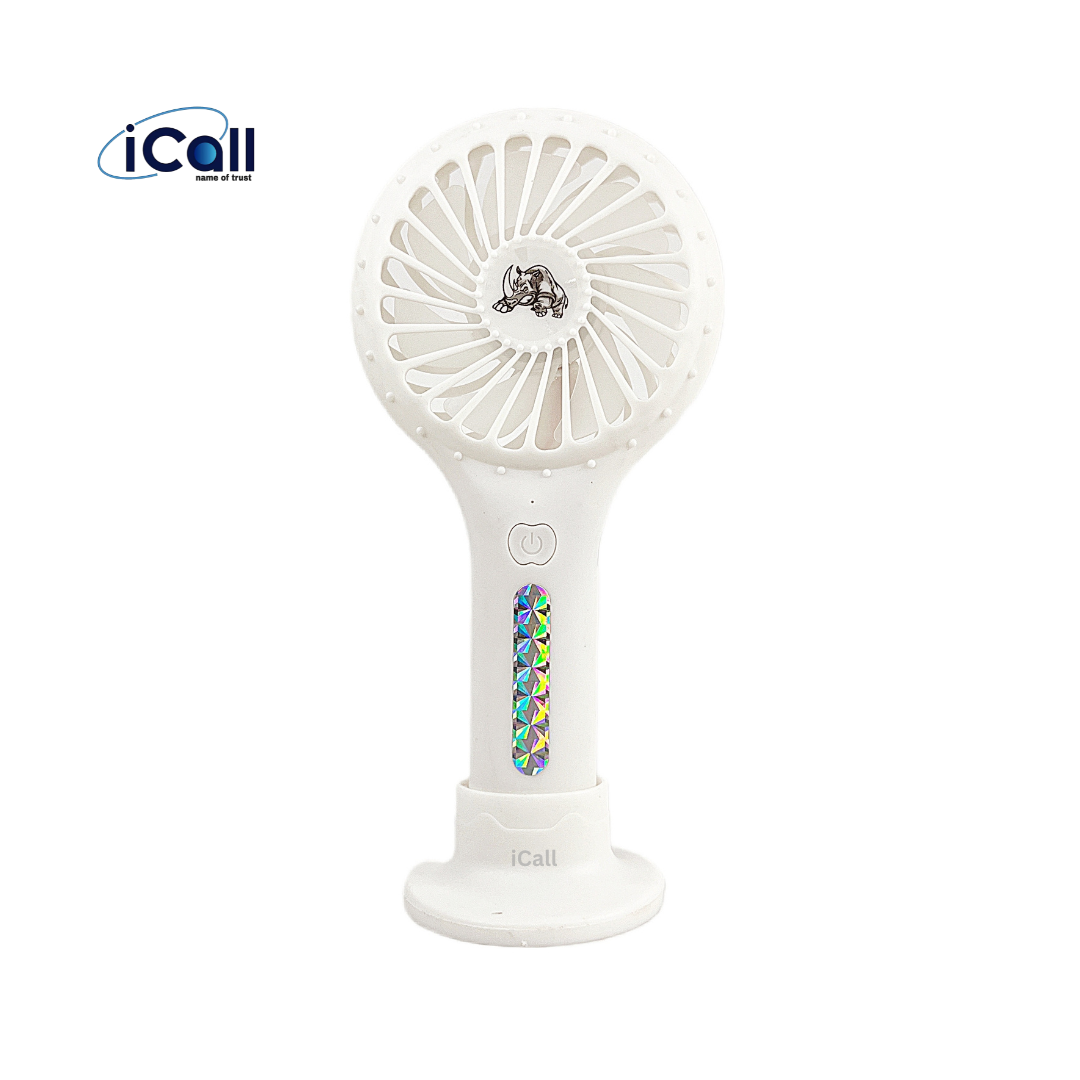 6 icall Mini Portable LD3 Hand Fan (3 Speed) modes Build-in Rechargeable Battery with Table Holder Powerful Rechargeable Fan - Image 1