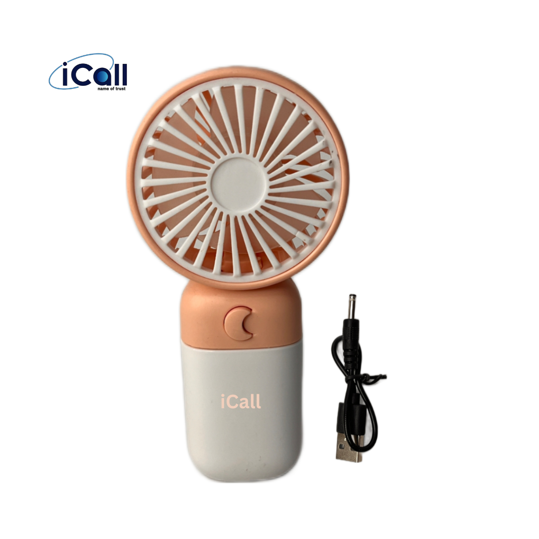 LD8-Pink_White-S1 icall Mini Pocket LD8 Hand Fan Build-in Rechargeable Battery for Home, Makeup, Office, Indoor, Outdoor, Travel Rechargeable Fan - Image 1
